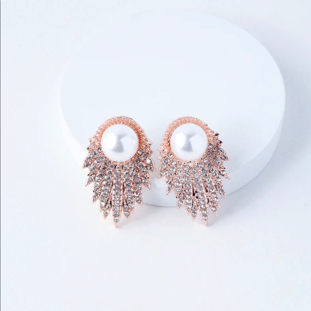 Lulus Rose Gold and Pearl Rhinestone Earrings
